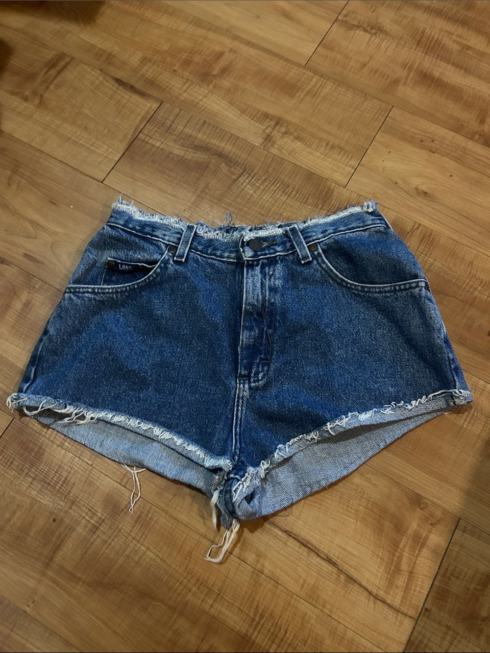 Lee Dark Blue Frayed Hem Denim Shorts cut off SHORTS vintage Size 26